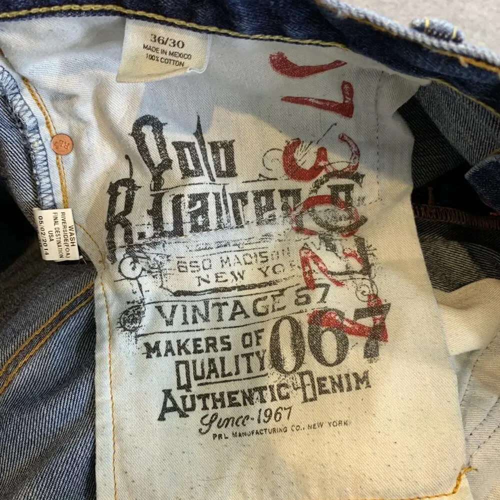 Polo Ralph Lauren Jeans Mens 36 Straight Leg‎ Regular Fit Riverside Wash Cotton